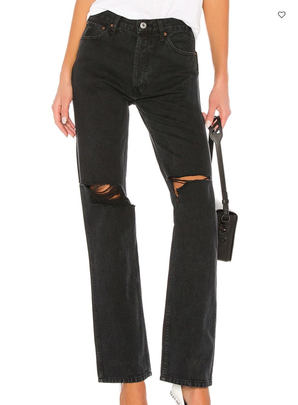 RE/DONE Originals Black Straight Jeans 29x32 Busted Knee Boyfriend Baggy $285